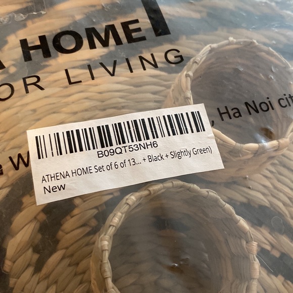 ATHENA HOME 6 Woven round seagrass Placemats napkin rings & serving tray NEW - Picture 6 of 8